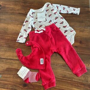 Baby Starting  Out 12 months Christmas pajama set red truck with bib and socks